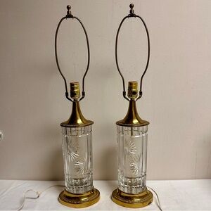 Vintage Brass and Hand Cut Crystal and Brass Table Lamps Made in Germany-A Pair